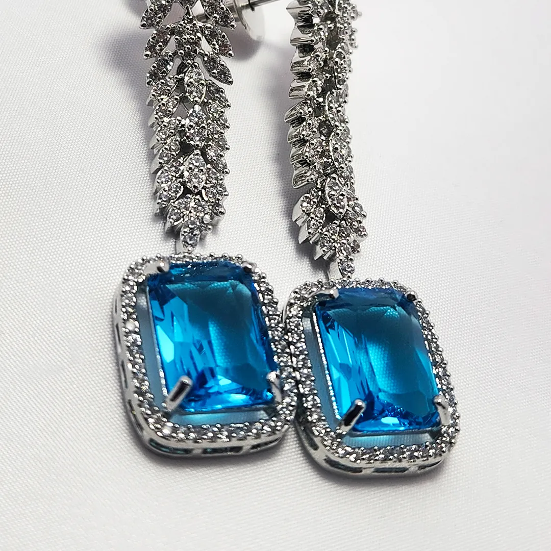 Minu Silver Plated Y Necklace AD, Aqua Stone - Image 3