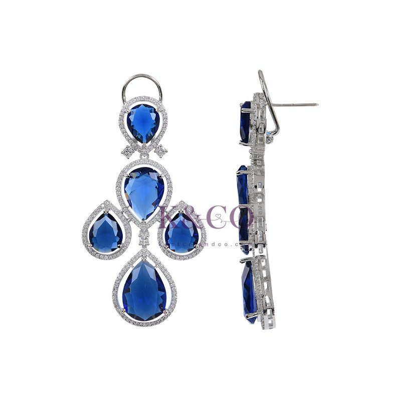 Kareena CZ Stone Earring, Blue - Image 2