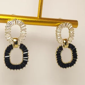 Baguette layered loop Earrings, Black