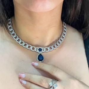 Jia Cubic Zirconia Choker Necklace, Blue