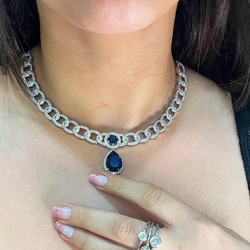 Jia Cubic Zirconia Choker Necklace, Blue