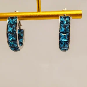 Premium Crystal Hoop Earrings, Blue