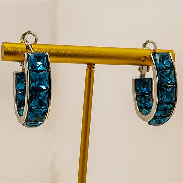 Premium Crystal Hoop Earrings, Blue - Image 2