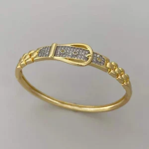Gold-Plated Bangle with Diamond-Studded Belt Buckle