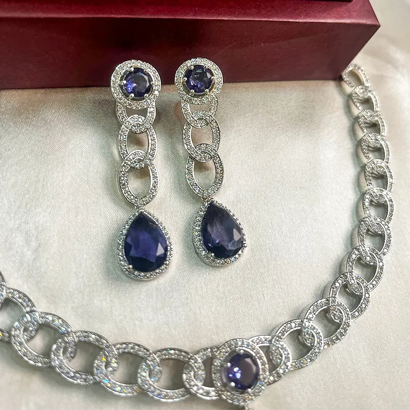 Jia Cubic Zirconia Choker Necklace, Purple - Image 2