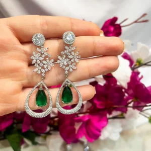 Alternative view of Long Drop CZ & Stone Earrings