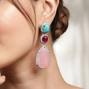 Alternative view of Antique Finish Drop Earrings with Monalisa Stone