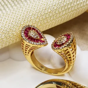 Alternative view of Designer CZ ring with Baguettes, Red