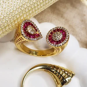 Designer CZ ring with Baguettes, Red