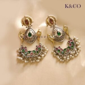 Chandbaali Earrings with Peacock, Green