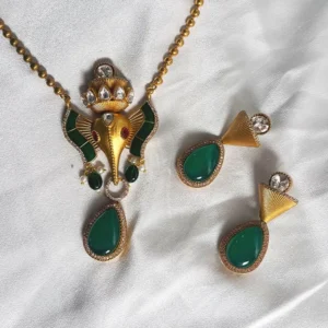 Ethnic Ganpati Necklace with Earrings, Blue