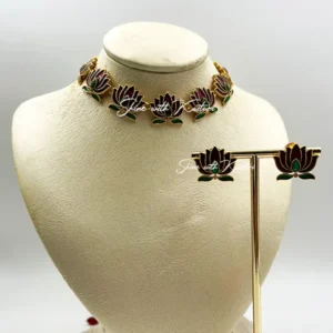 Ethnic Lotus Motif Choker Necklace Set