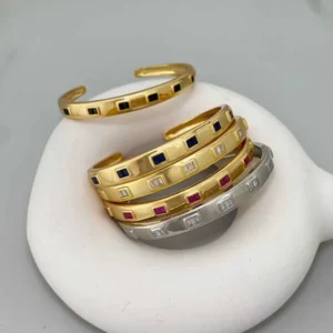 Bangle studded with square stones, silver plated