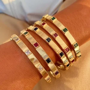 Gold Plated Bangle studded with Stone, Square