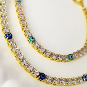 Alternative view of Gold Tennis Bracelet, Evil Eye