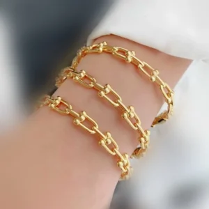Trendy Link Bangle, Gold plated