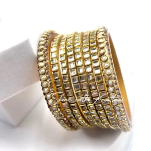 Golden Kundan Mirror Bangles Set