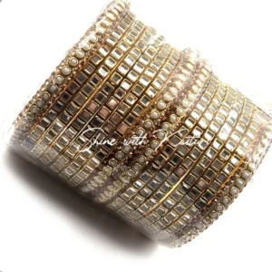 Alternative view of Golden Kundan Mirror Bangles Set