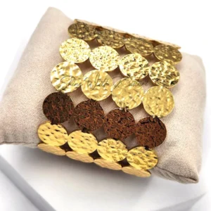 Hammered Disc Gold Cuff