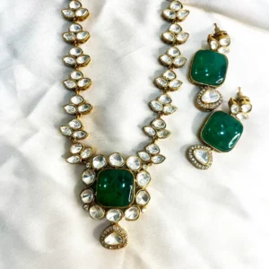 Alternative view of Emerald & Polki Drop Necklace Set