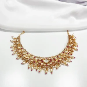 Alternative view of Indian Premium Choker Necklace with Polkis, Ruby