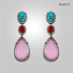 Antique Finish Drop Earrings with Monalisa Stone