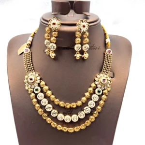 Jaya Layered Temple Necklace, Antique Gold Plating