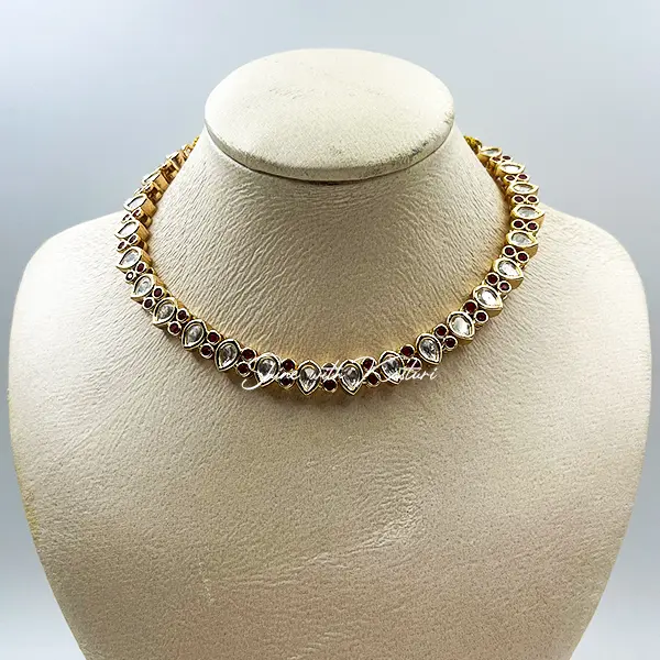 Kundan Pearl & Stone Traditional Necklace Set - Image 3