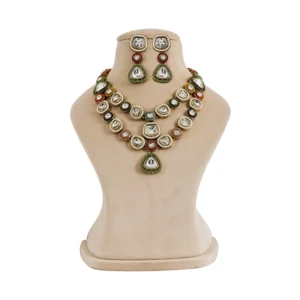 Alternative view of Layered Stone and Kundan Necklace with Multicolour Beads