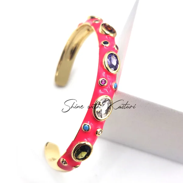 Luxury Crystals Bangle, Hot Pink