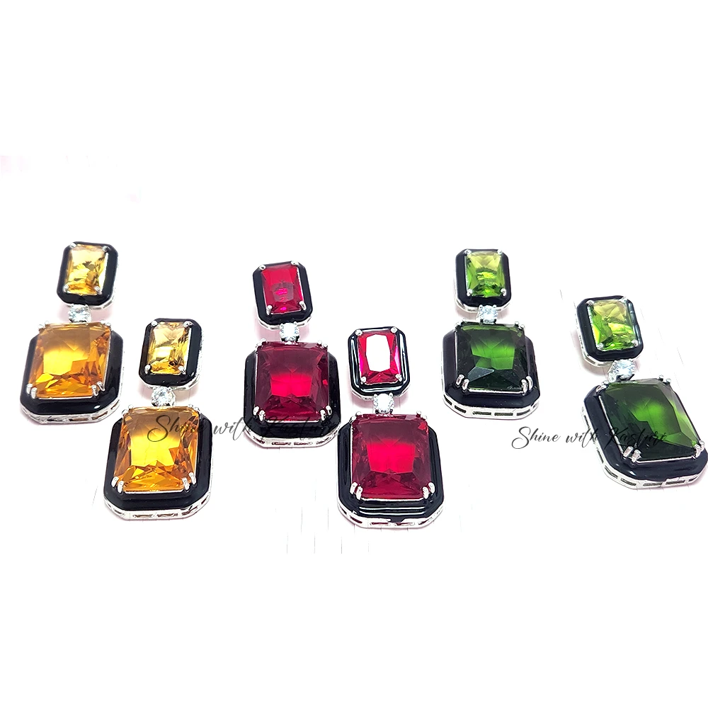 Julie Crystal Stone Statement Earrings, Red - Image 7