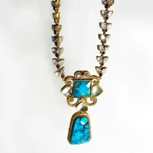 Alternative view of Niya Mossainite Long Necklace Blue Marble Stone