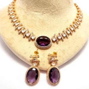 Classic Mossainite Necklace Set with Amethyst Stone