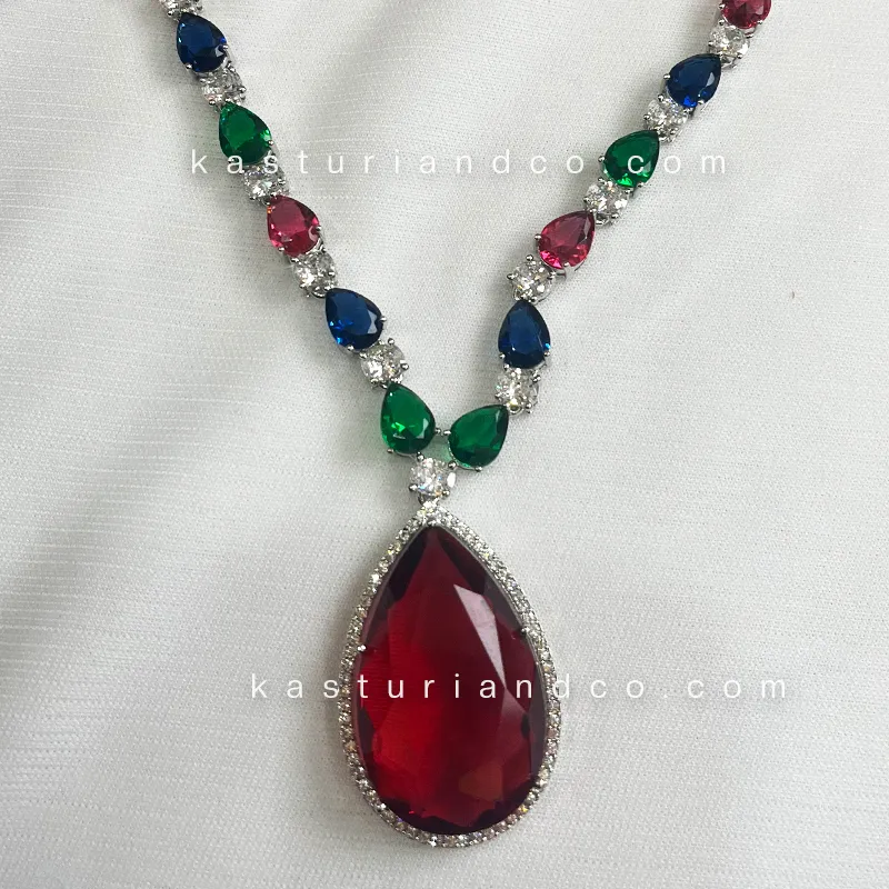 Jenny Multicolour Stone Necklace, Silver Plated - Image 9