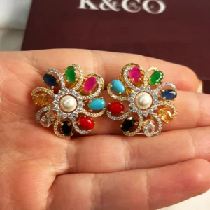 Alternative view of Niya Navrattan Studs, 7 stones