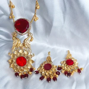 Pihu Necklace with Motifs and Stones, Ruby