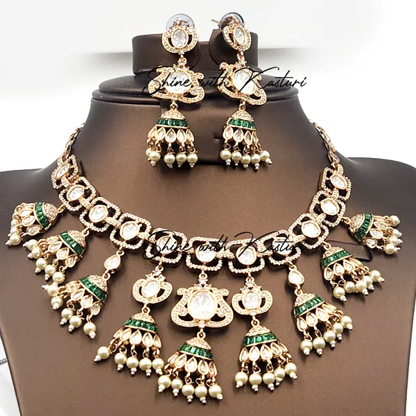 Kashvi Polki Choker Necklace with Jhumka Drops