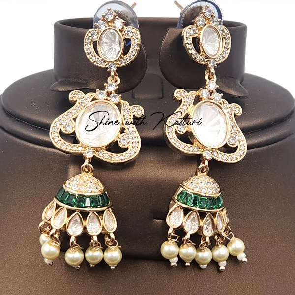 Kashvi Polki Choker Necklace with Jhumka Drops - Image 3