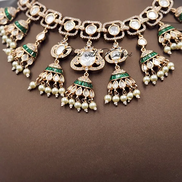 Kashvi Polki Choker Necklace with Jhumka Drops - Image 2