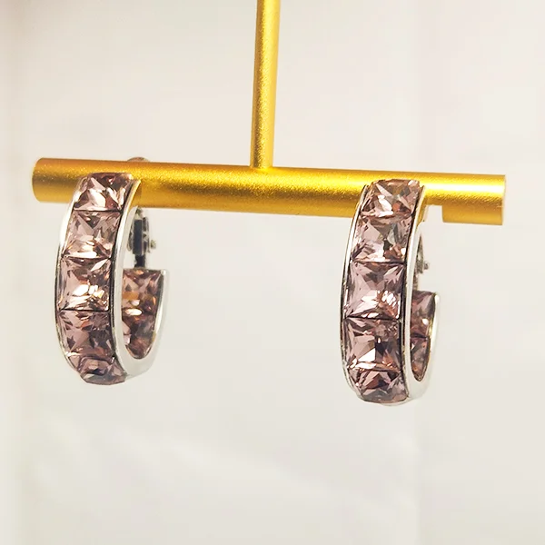 Premium Crystal Hoop Earrings, Pink - Image 2
