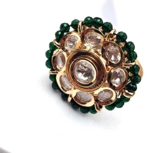 Royal Green Kundan Floral Ring