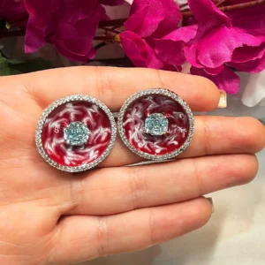 Alternative view of Pia Silver Plated Designer Studs, Red