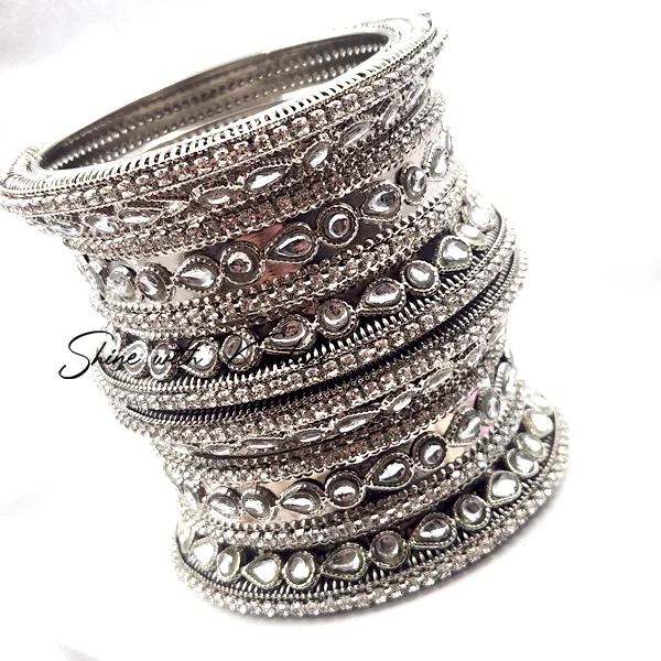Silver Plated Kundan Bridal Bangles Set - Image 4