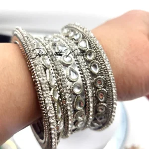 Silver Plated Kundan Bridal Bangles Set