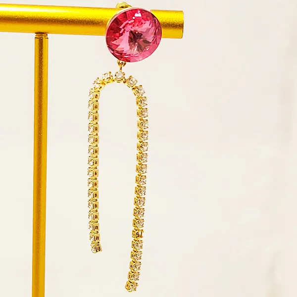 Tennis & Crystal Earrings, hot pink - Image 3