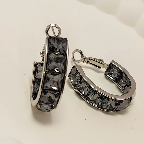 Premium Crystal Hoop Earrings, Grey - Image 2