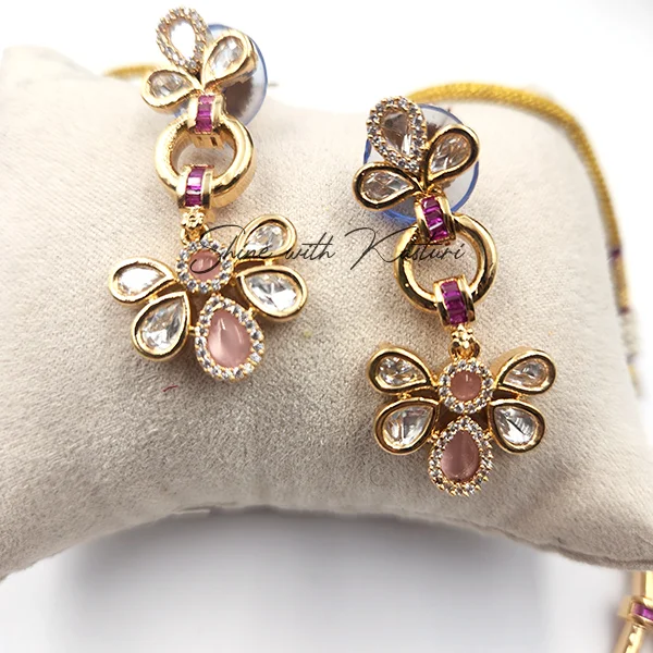 Moissanite Polki Necklace Set with Earrings - Image 3