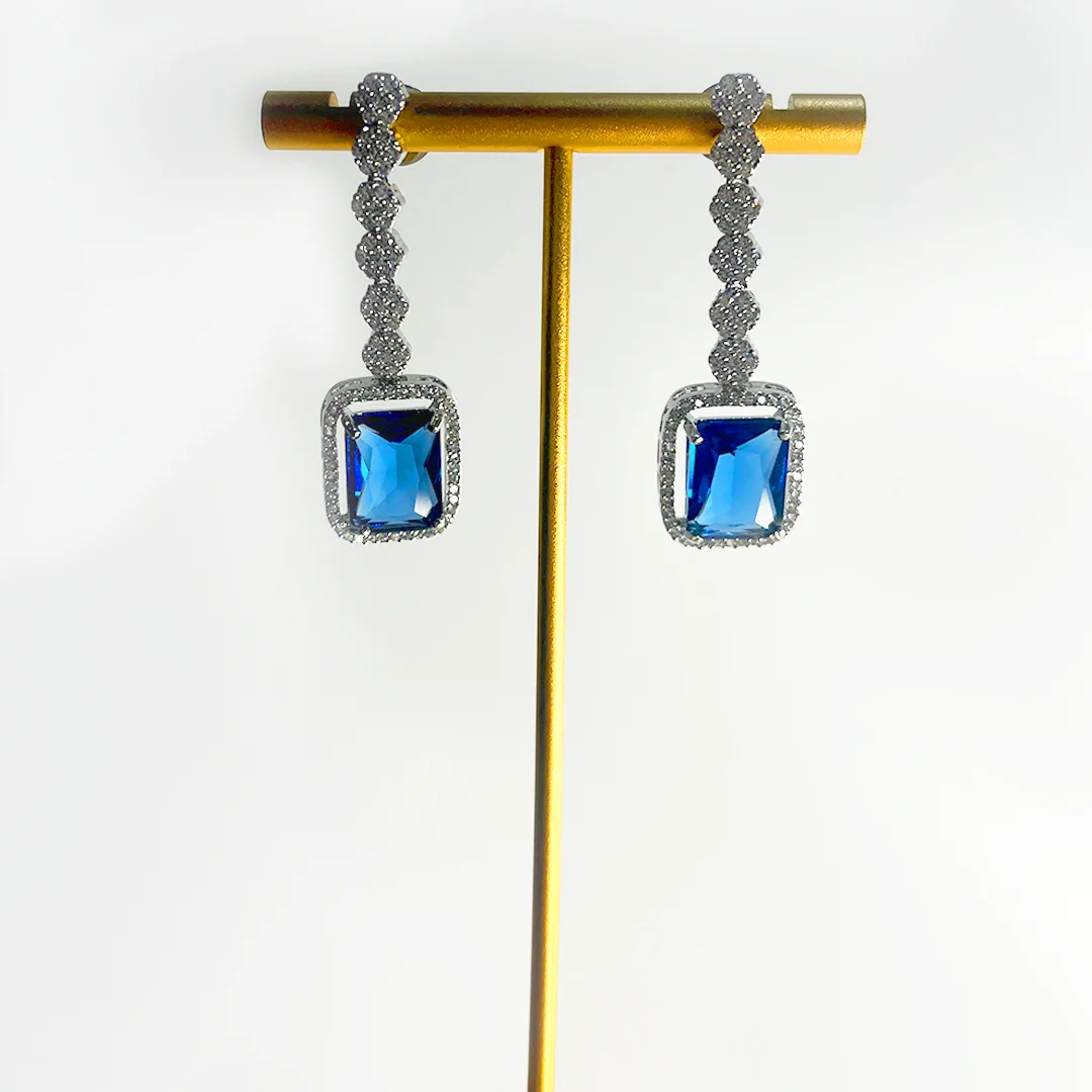 Cz Classic Y Necklace With Rhodium Plating, Blue - Image 3