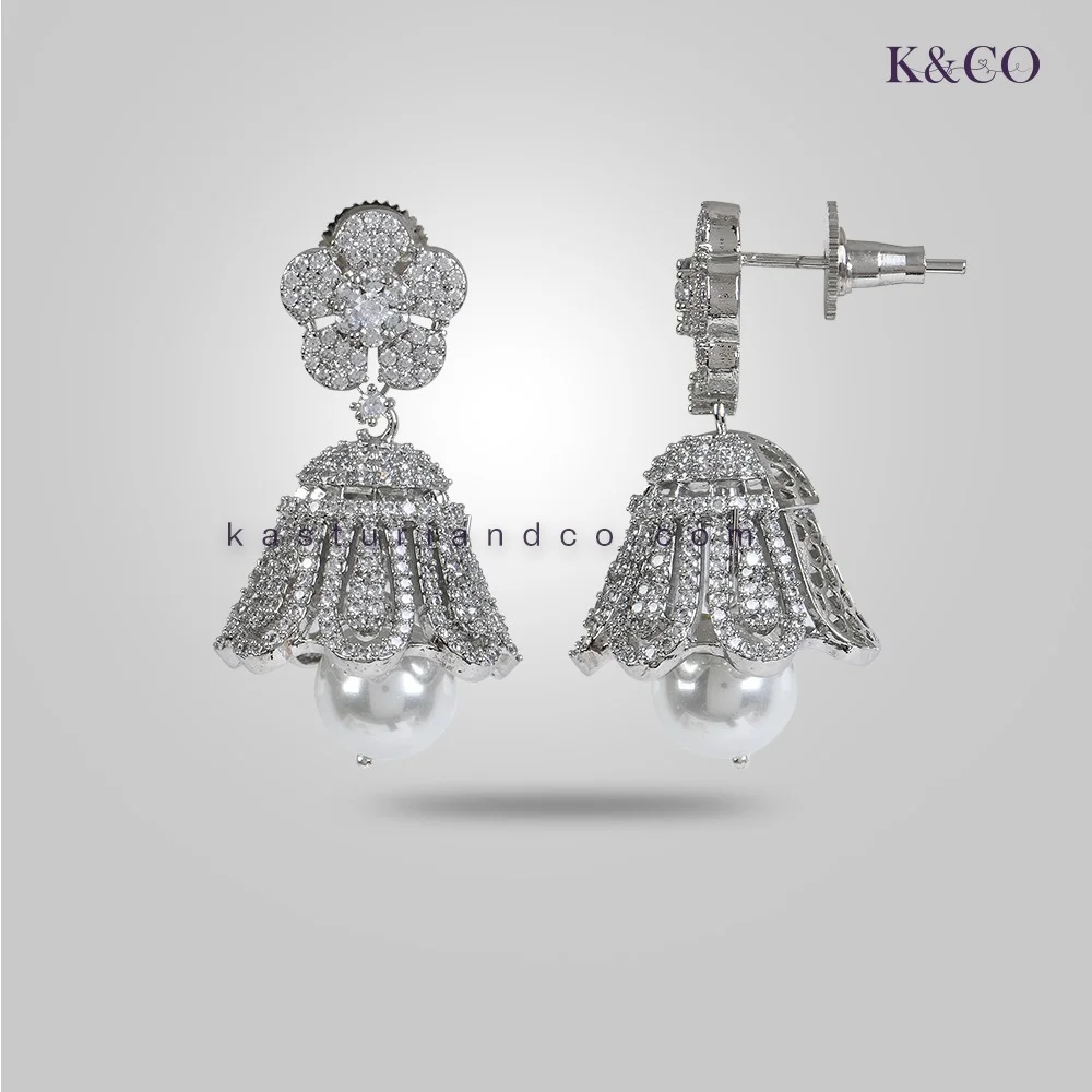 CZ Earring With Pearl - Image 2