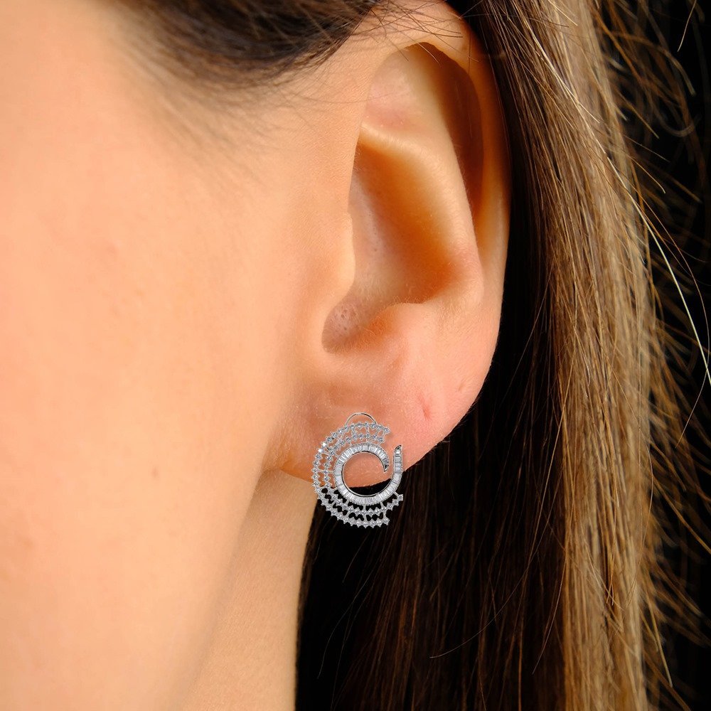 Chloe CZ C-Shape Earrings Silver - Image 6